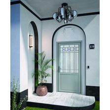 Porte d'entrée bois ou PVC à vitrail artisanal art-déco | Les Capitales Art déco