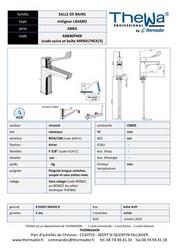 Mitigeur thermostatique lavabo chromé pour senior et PMR |  ABBA