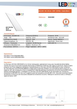 Dalle LED avec cadre blanc - 60 x 30 cm - 32W - 3270 lm | Slim