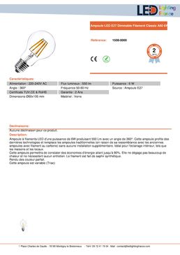 Ampoule LED E27 dimmable filament de saphir synthétique A60 6W | Classic