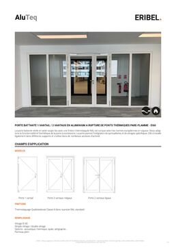 Porte battante 1 vantail / 2 vantaux en aluminium à rupture de ponts thermiques pare-flamme - EI60 | Gamme AluTeq