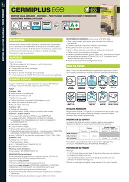 Mortier colle amélioré onctueux pour travaux courants en neuf et rénovation, consistance normale ou fluide | CERMIPLUS ECO