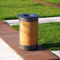 Corbeille de voirie | Corbeille Bios en bois lamellé-collé et acier pour espaces publics