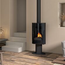 Poêle à bois rond sur pied acier noir porte vitrée | ANETO P 7,6 kW