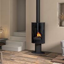 Poêle à bois rond sur pied acier noir porte vitrée | ANETO P 7,6 kW