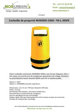 Corbeille de propreté - 90 L. HDPE | MODERN-3000