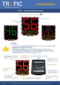 Radar pédagogique alimentation solaire ou éclairage public  | TRAFIC 
