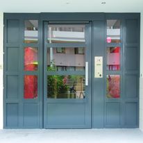 Porte de hall en acier sur pivot | Estura Motorisée