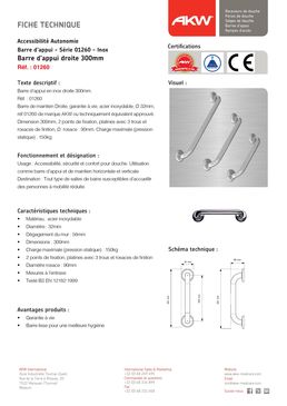 Barre d'appui droite | Barre Inox