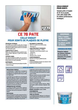 Colle-enduit pour joints de plaques de plâtre | CE 78 PATE