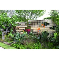 Brise-vue ajouré en pierre reconstituée et structure acier | Sculpture Sequoïa