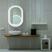 Ligne sanitaire aux lignes arrondies en Krion et bois | Collection ARO