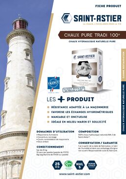 Chaux hydraulique naturelle pure CHAUX PURE TRADI 100® - NHL 5  - sac de 25 kg | CHXNHL5-25-S
