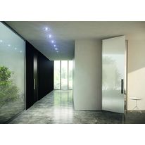 Porte battante en verre laqué à charnière verticale toute hauteur | Perla