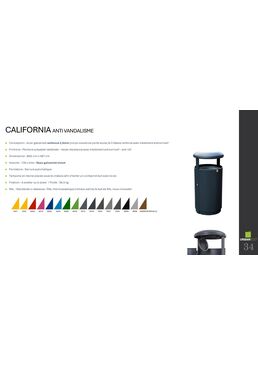 Poubelle cylindrique pour zones urbaines avec sécurité antivandalisme - 130 l | CALIFORNIA