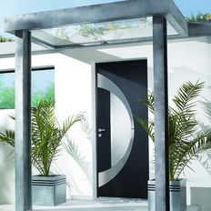 Porte d'entrée aluminium à parement extérieur en inox brossé | Atlantide