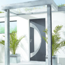 Porte d'entrée aluminium à parement extérieur en inox brossé | Atlantide