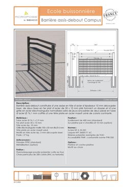 Barrière assis-debout | Campus en acier thermolaqué avec grille intégrée