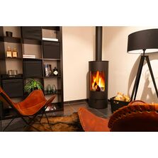 Poêle à bois en acier noir, rond, simple face | Qurve de SAEY 