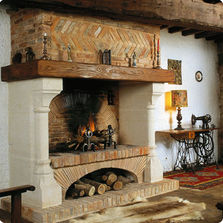 Cheminée à double foyer avec hotte en briques appareillées | Poterie