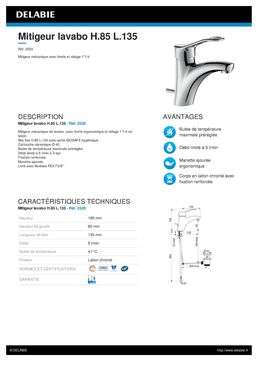 Mitigeur mécanique de lavabo avec tirette et vidage | Réf. 2520