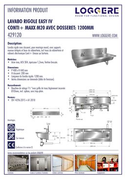 Lavabo rigole en acier inoxydable  - Easy IV Conti+ Maxx M20 avec dosseret