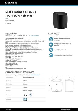 Sèche-mains automatique à air pulsé noir mat ou poli brillant | HIGHFLOW Réf. 510622BK et Réf. 510622