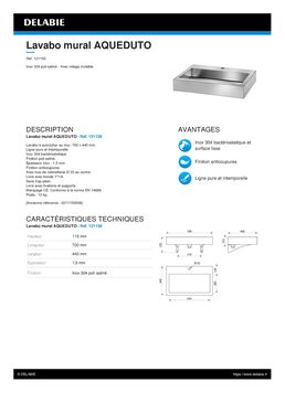 Lavabo mural en Inox 304 poli satiné avec vidage invisible