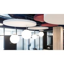 Panneau d'absorption acoustique en forme de disque suspendu par 3 câbles | TEMPO Panneau