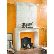 Habillage de cheminée en pierre vieillie avec hotte | Ménardière