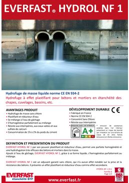 Hydrofuge de masse liquide norme CE EN 934-2 | EVERFAST HYDROL NF 1 