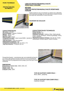 Lisse de protection murale haute résistance 200 mm | Pargom 