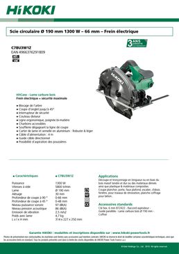 Scie circulaire diamètre 190 mm - 1300 W - 66 mm | C7BU3W1Z
