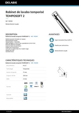 Robinet de lavabo temporisé à déclenchement souple | TEMPOSOFT 2 
