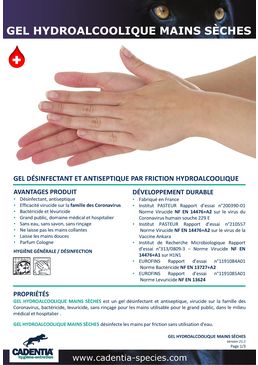 Gel désinfectant et antiseptique par friction hydroalcoolique | CADENTIA GEL HYDROALCOOLIQUE MAINS SÈCHES