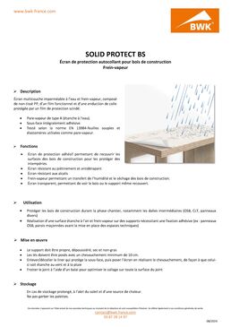 Ecran de protection frein-vapeurautocollant pour bois de construction, | Solid Protect BS