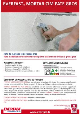 Pâte de ragréage et de lissage gros | EVERFAST MORTAR CIM PATE GROS 