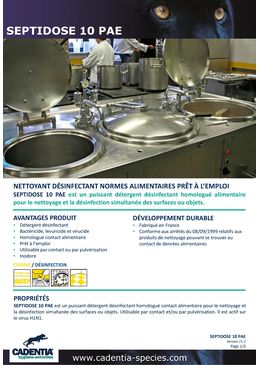 Nettoyant désinfectant normes alimentaires prêt à l’emploi | CADENTIA SEPTIDOSE 10 PAE