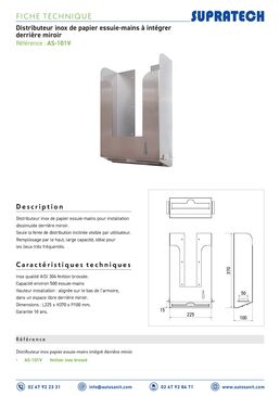 Distributeur feuilles essuie-mains inox à intégrer derrière miroir | AS-101V