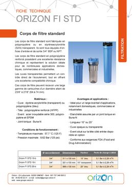 Filtre standard en polypropylène ou en styrèneacrylonitrile (SAN) transparent | FI STD