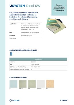 Panneau sandwich autoportant de toiture isolant pour toiture | Usystem Roof SW