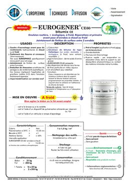 Emulsion de bitume pour réfection de voirie et jointoiement de finition de surface | Eurogener CE60