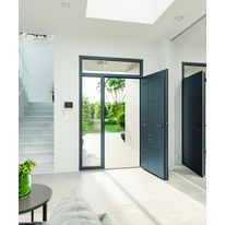 Porte d'entrée aluminium à inserts en relief et éclairage LED intégré | Styl Graphic Dorado