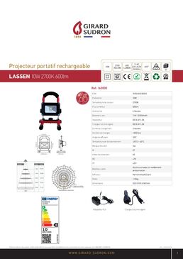 Projecteur LED portatif rechargeable LED IP65 10 W 600 LM | Lassen 