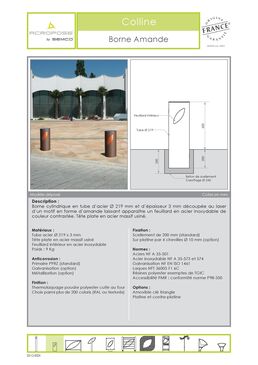 Borne de voirie | Borne Amande en acier thermolaqué avec décor inox