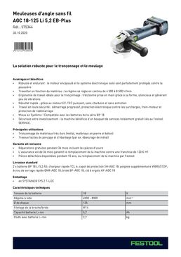 Meuleuses d'angle sans fil pour travaux de ponçage et d’ébarbage | AGC 18-125 Li 5,2 EB-Plus