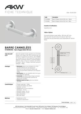 Barres PVC Cannelées - Barre droite 305 mm pour sanitaire PMR | 01900WH/BU
