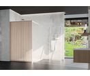 Paroi de douche fixe verre clair traité 4 mm et claustra en aluminium effet bois | JAPANDI