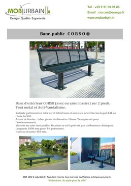 Banc public CORSO acier anti-vandalisme