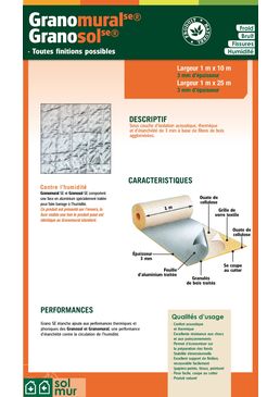Sous-couche isolante mince thermo-acoustique et étanche | Granomural SE